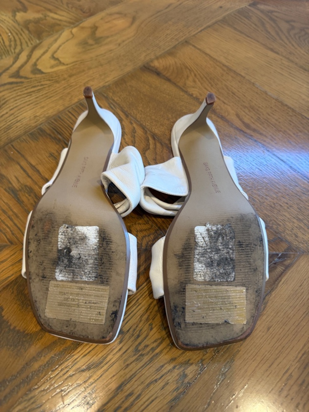 Saks Fifth Avenue White Knotted Double-Band Slide Sandals - Picture 3 of 3